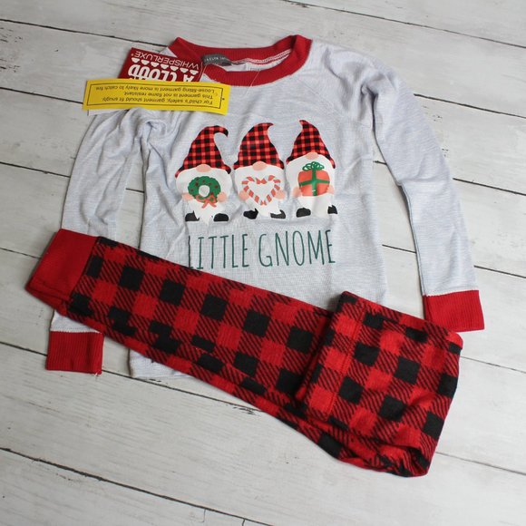Rae Dunn Boy Pajama Set Size 2T Gnome Christmas Set Buffalo Plaid - Picture 2 of 5